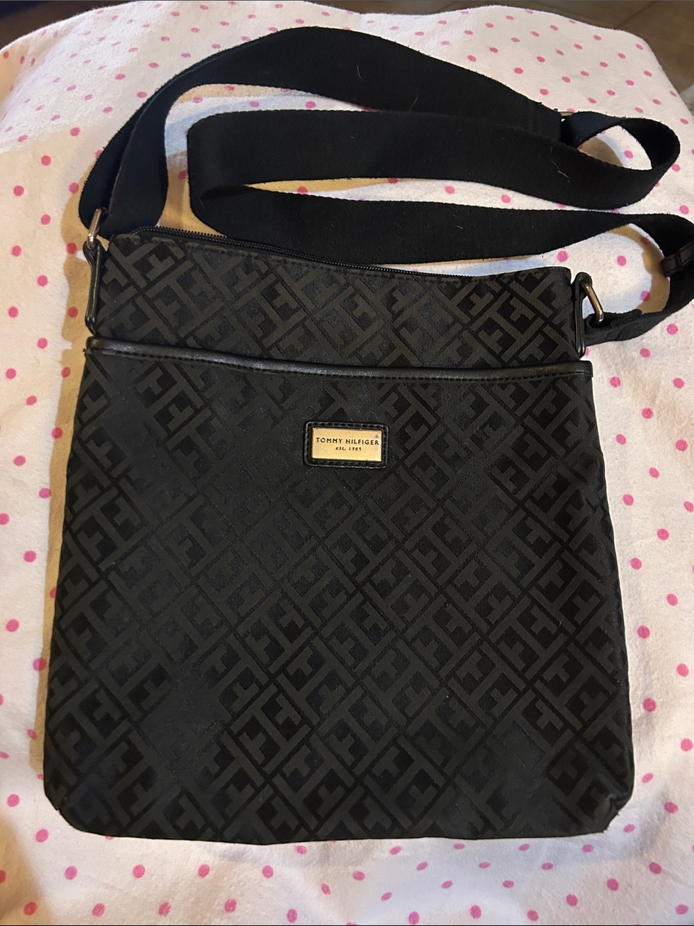 Tommy Hilfiger Black Tonal Logo Crossbody Bag